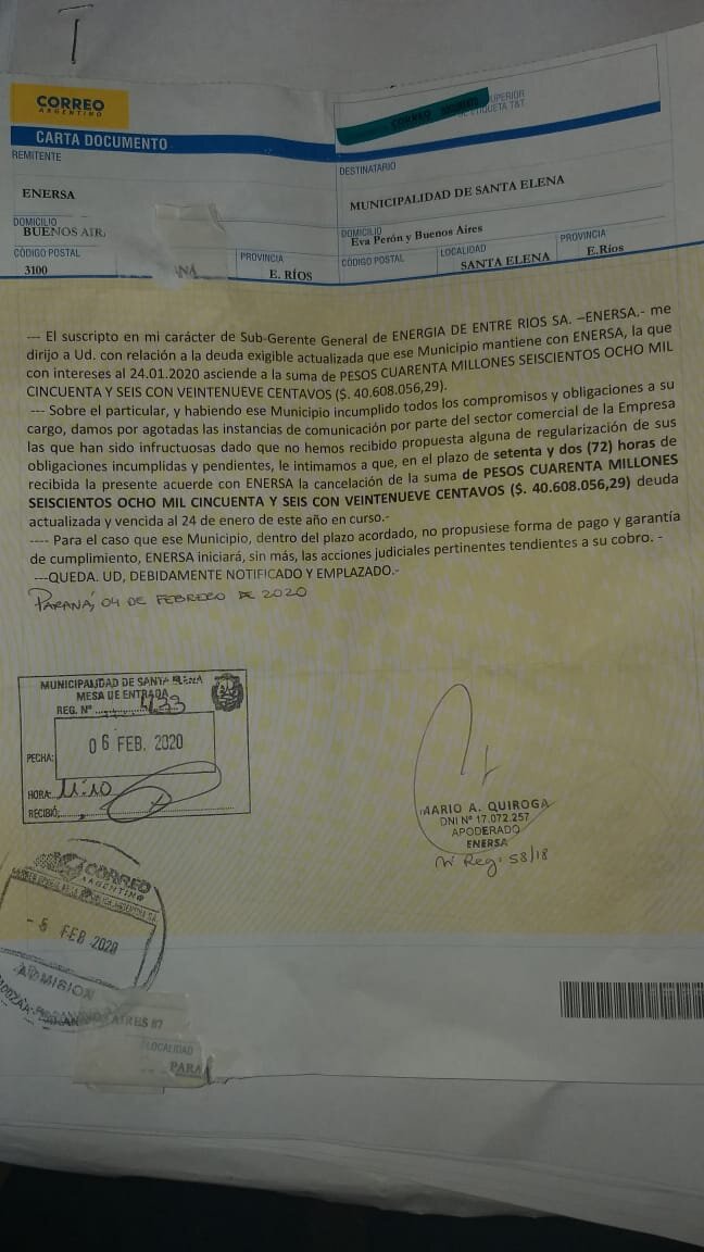 CartaDocumentoEnersaSantaElena
