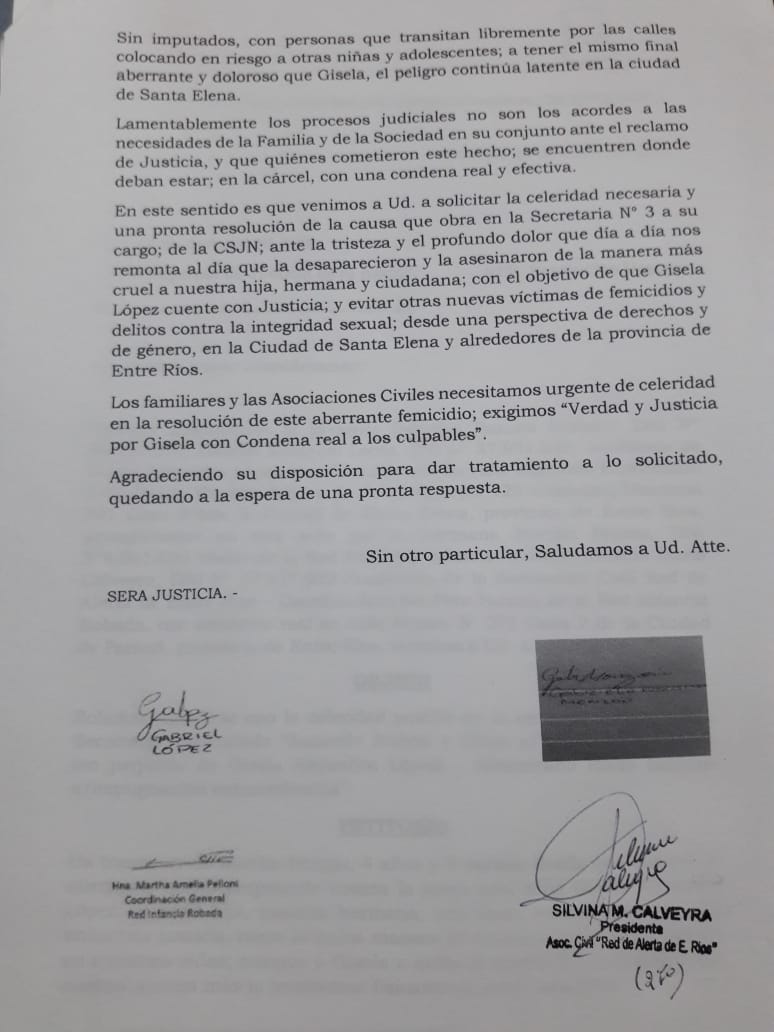 presentación CSJN 1 Gisela López Red de Alerta Infancia Robada